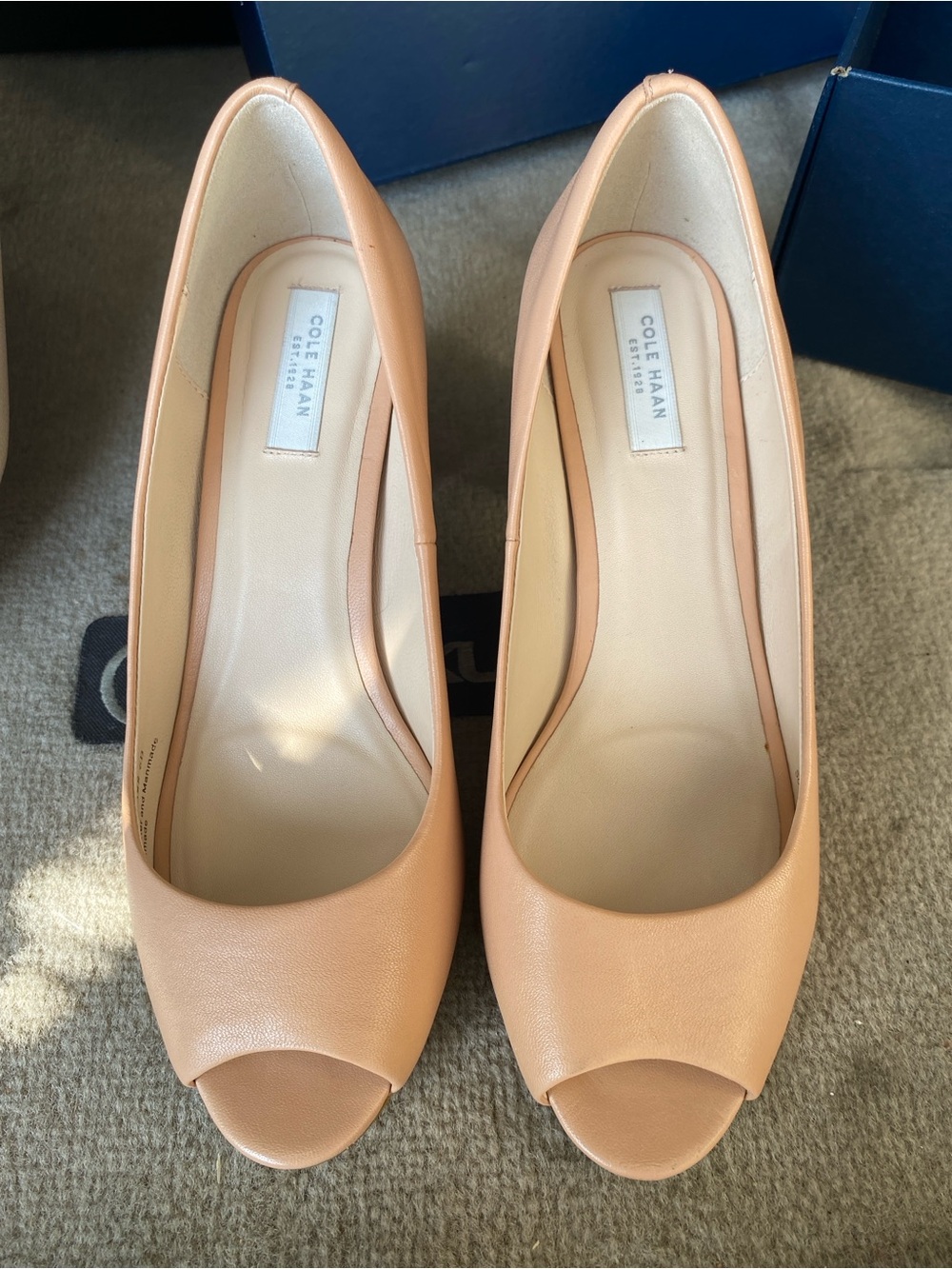 Cole Haan Peach Leather Peep-Toe Heels